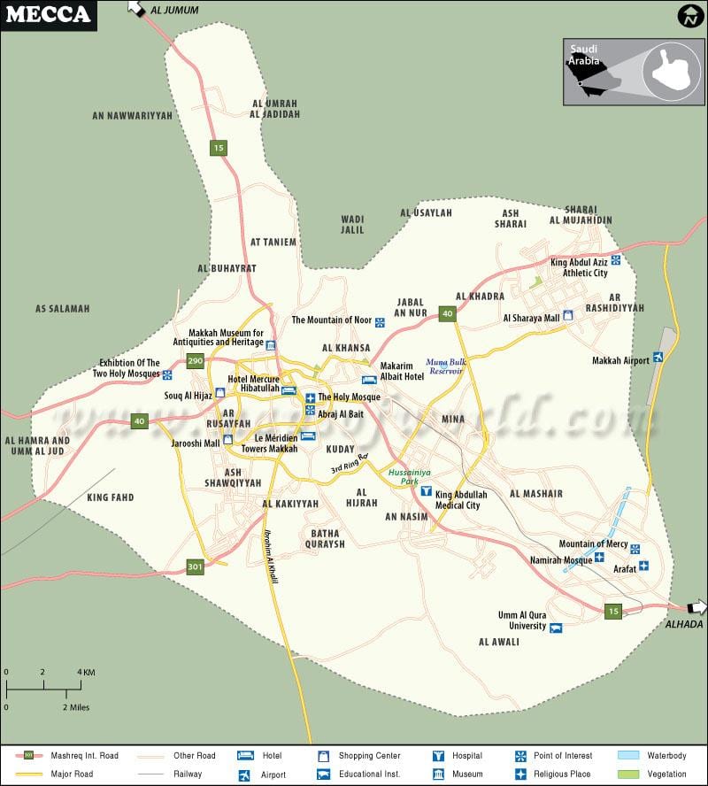 Mapa das paisagens de Meca (Makkah)